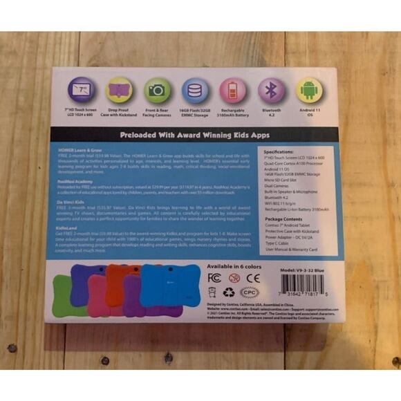 Contixo 7 inch kids tablet 2gb ram 32gb android 10 bluetooth V9-3-32- Lt Blue1 - Picture 2 of 5